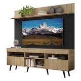 Rack Com Painel Tv 65 Rustic/preto Com Prateleira E Pés