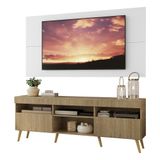 Rack C/ Painel Tv 65 Rustic/branco Londres Pés Retrô Natural
