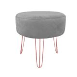 Puff Para Sala De Estar Quarto Suede Cinza Pés Rosê Gold