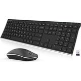 Teclado Sem Fio Arteck 2.4g E Mouse Combo De Aço Inoxidável Ultra Slim Full Size Teclado E Mouses Ergonômicos Para Computador Desktop Pc Laptop E Win