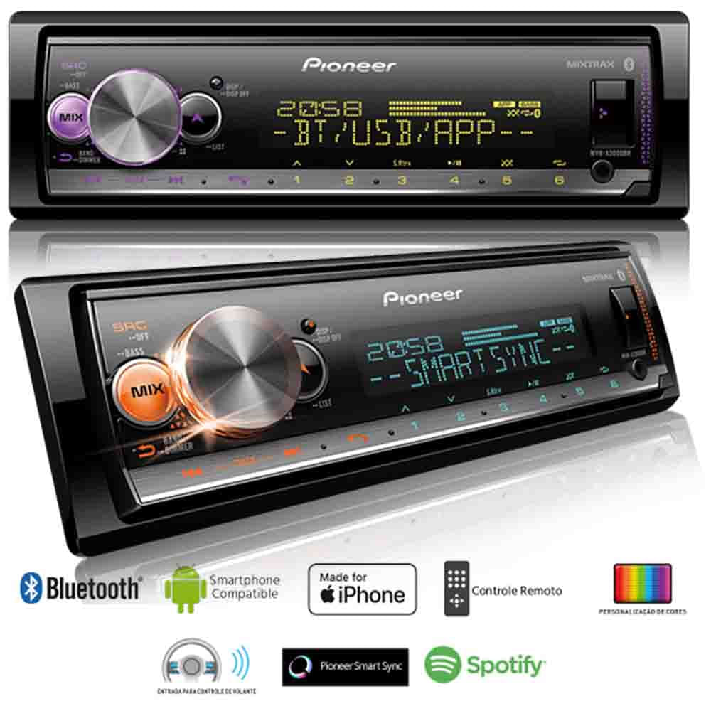 Som Automotivo Pioneer Mvh-x3000br, Bluetooth, Usb, Conexão Smartphone