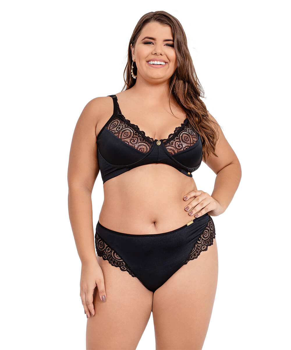 Conjunto Imi Lingerie Sem Bojo Em Microfibra E Renda Plus Size Betânia