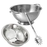 Kit Cozinha Escorredor De Macarrão, Lavador De Arroz E Colher De Espaguete Aço Inox 3 Peças - Quality House