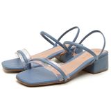 Sandalia Tira Vinil Transparente Feminina Calce Facil Salto Bloco Baixo Quadrado Delicada Tendencia