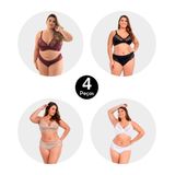 Kit 4 Conjunto Imi Lingerie Sem Bojo Em Microfibra E Renda Plus Size Betânia