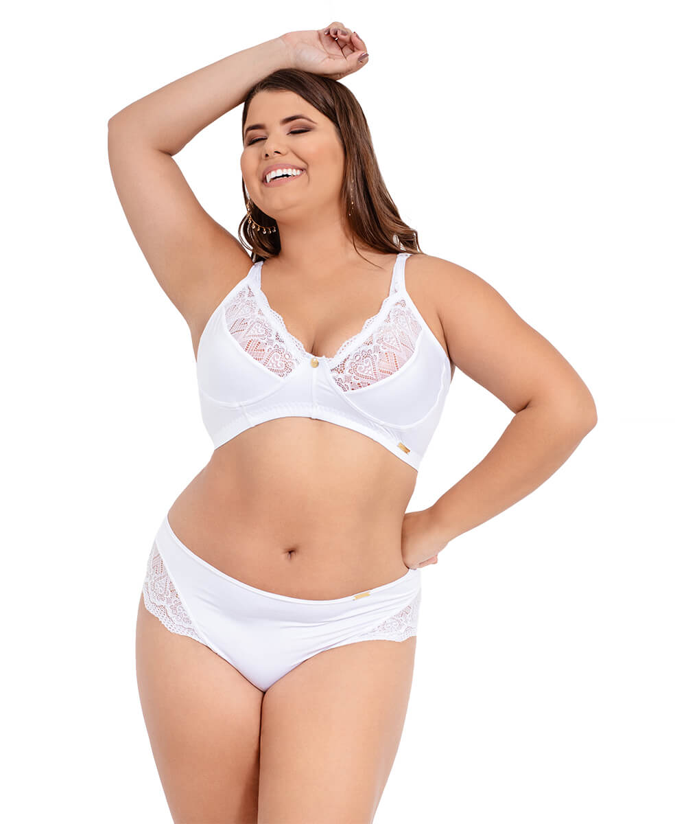 Conjunto Imi Lingerie Sem Bojo Em Microfibra E Renda Plus Size Betânia