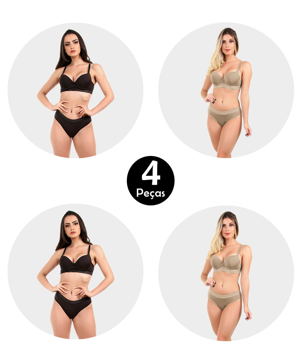 Kit 4 Conjunto Imi Lingerie Básico Com Bojo Em Microfibra Stilo