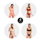 Kit 4 Conjunto Imi Lingerie Com Bojo Em Microfibra E Renda Fio Duplo Dafne