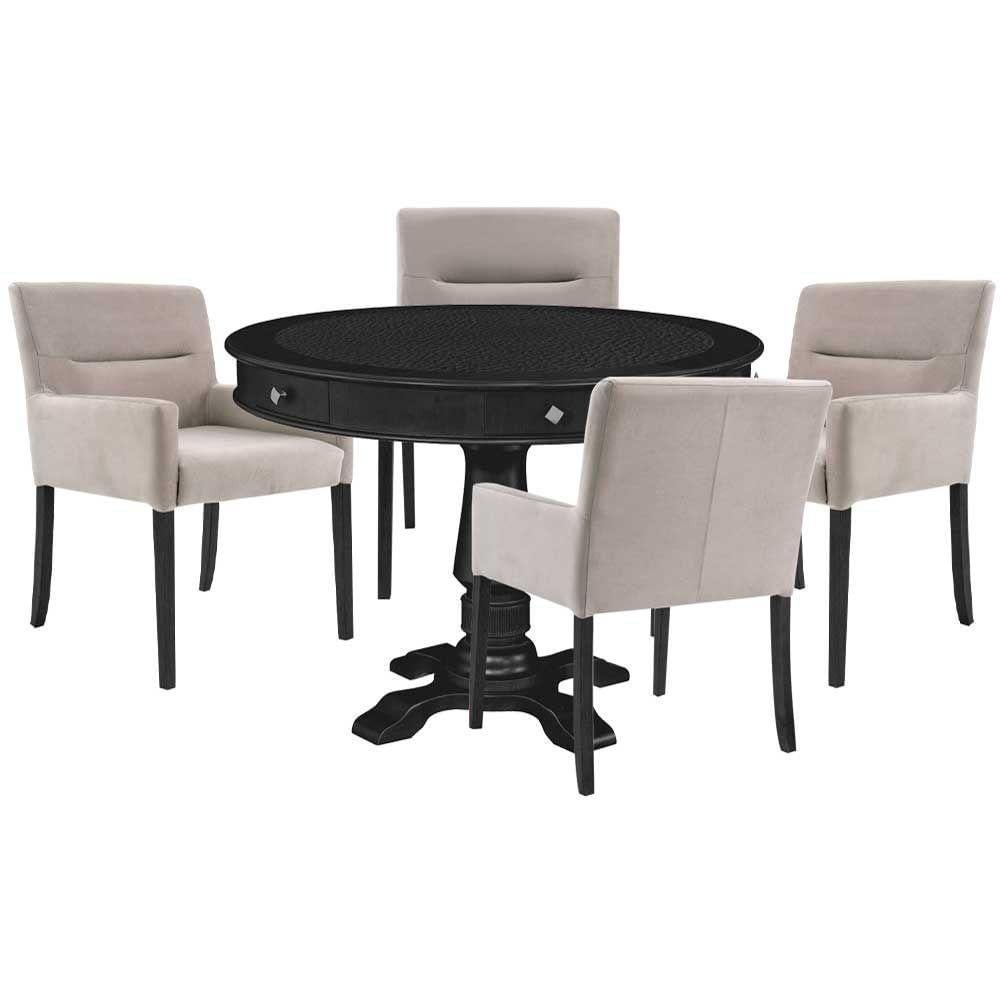 Mesa De Jogos Redonda Victoria Tampo Reversível 4 Cadeiras