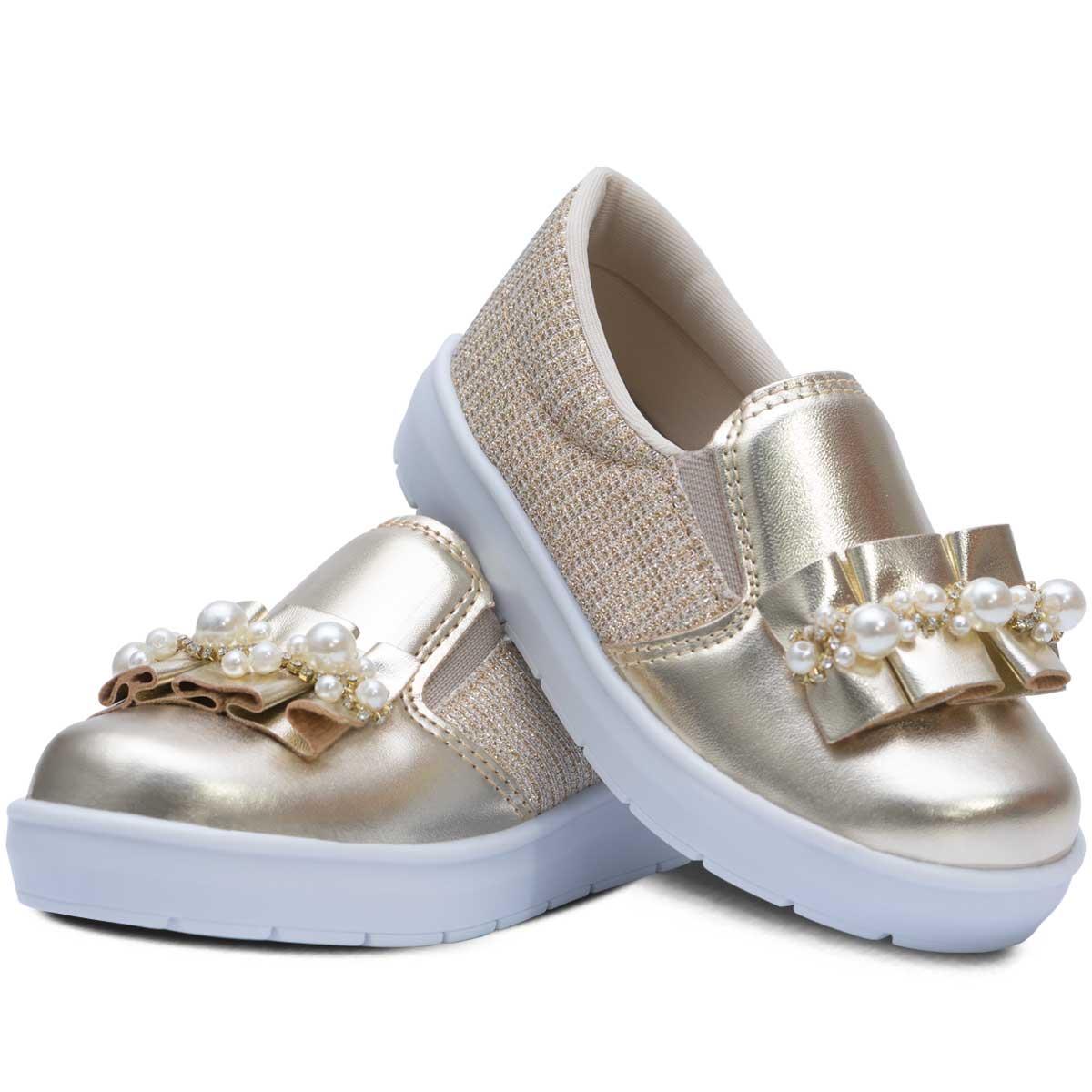 Tênis Slip On Infantil Menina Calce Fácil Moda Casual 11.57 Cor:dourado,tamanho:23