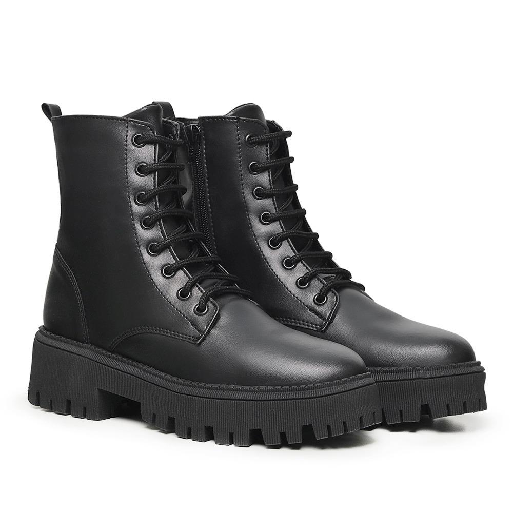 Bota Coturno Feminino Cano Alto Tratorada Plataforma Macio Preto 36