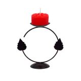 Castiçal 2 Folhas Com Vela Vermelha Candelabro Mesa Ceia