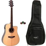 Violão Folk Crafter Hd700cen Natural Brilhante Elétrico Tampo Sólido + Capa