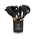 Conjunto Utensílios Silicone Com Copo Suporte Preto 13 Peças