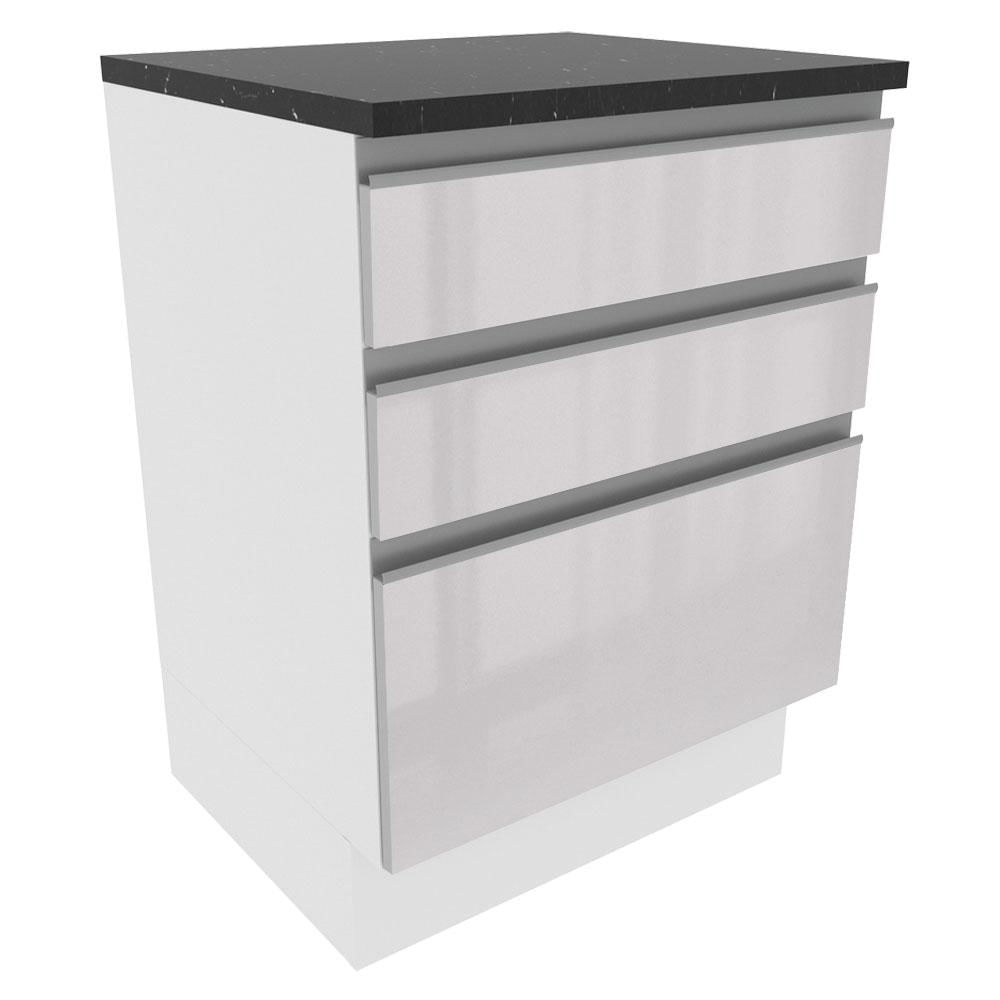 Balcão Madesa Acordes 100% Mdf 60 Cm 3 Gavetas - Frentes Branco Brilho