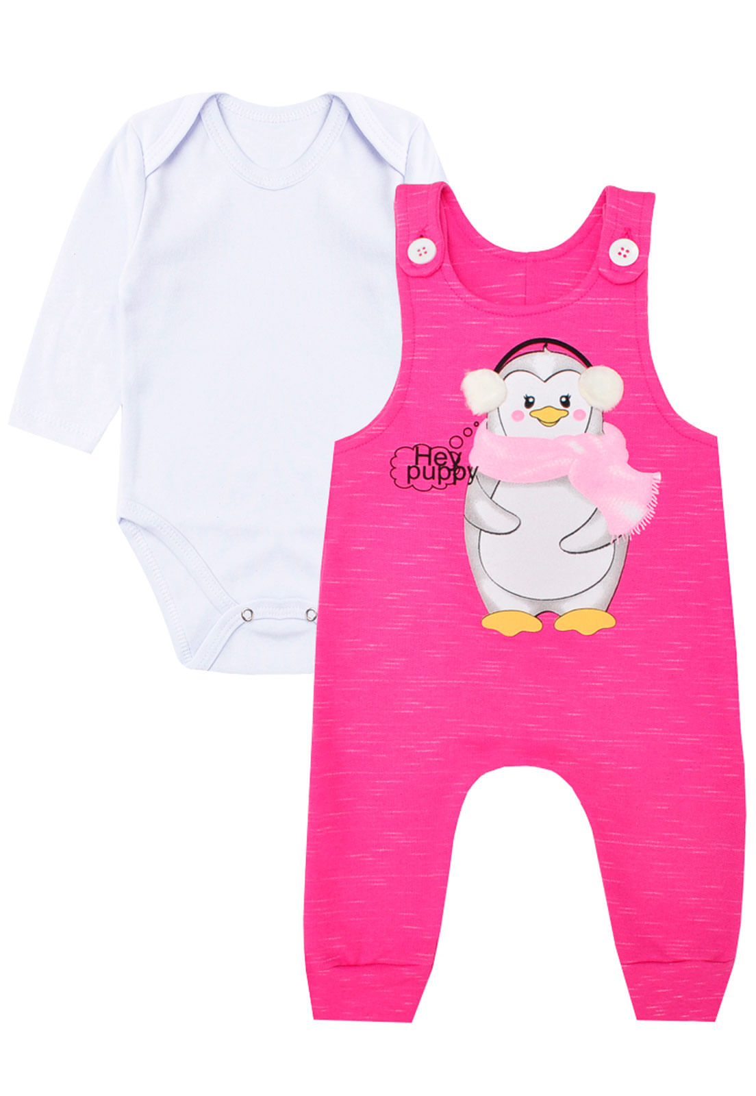 Jardineira Moletom Infantil Feminino + Body Manga Longa Conjunto Longo Inverno Menina