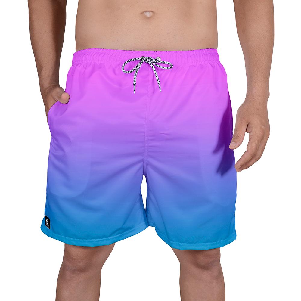 Short Praia Bermuda Masculina Degrade Rosa Azul Cor:rosa,tamanho:g