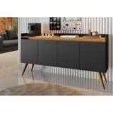 Aparador Buffet Gold De Sala 4 Portas Pes Palito Preto Mel Primus