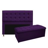 Cabeceira E Calçadeira Copenhague 195cm King Size Suede Roxo