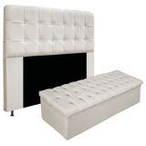 Kit Cabeceira Calçadeira Baú Estofada 195cm King Bege