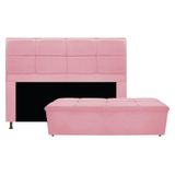 Cabeceira E Calçadeira Munique 195 Cm King Size Suede Rosa