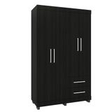 Roupeiro Guarda Roupa 4 Portas Prateleiras 2 Gavetas Preto