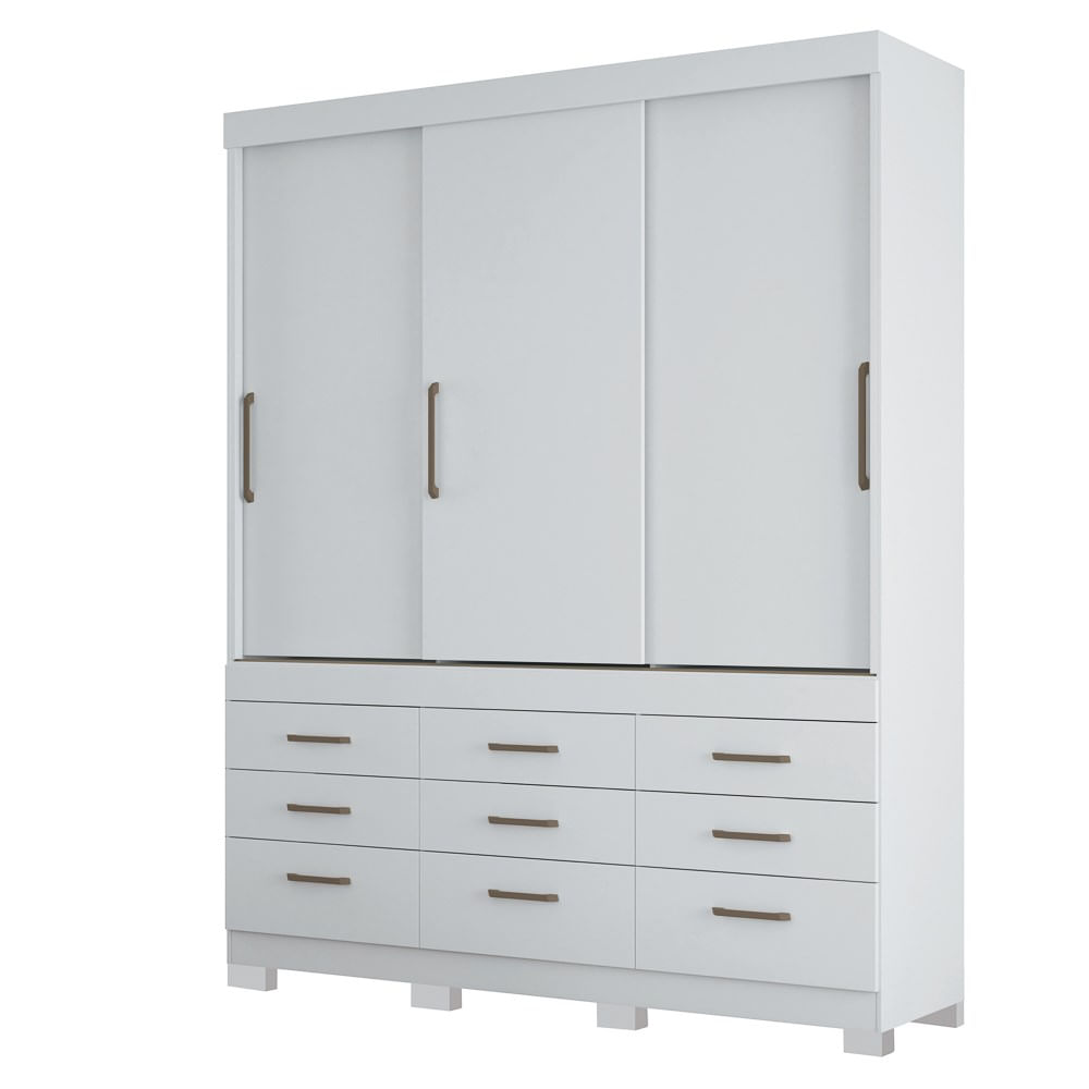 Guarda Roupa Casal 3 Portas 9 Gavetas Click 3.9 Branco - Santos Andirá