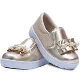 Tênis Slip On Infantil Menina Calce Fácil Moda Casual 11.57 Cor:dourado,tamanho:26