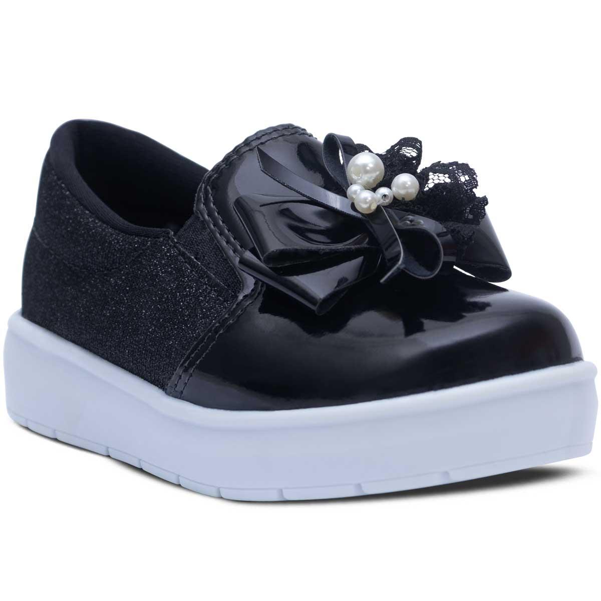 Tênis Iate Slip On Menina Casual Infantil Calce Fácil 11.56 Cor:preto,tamanho:20