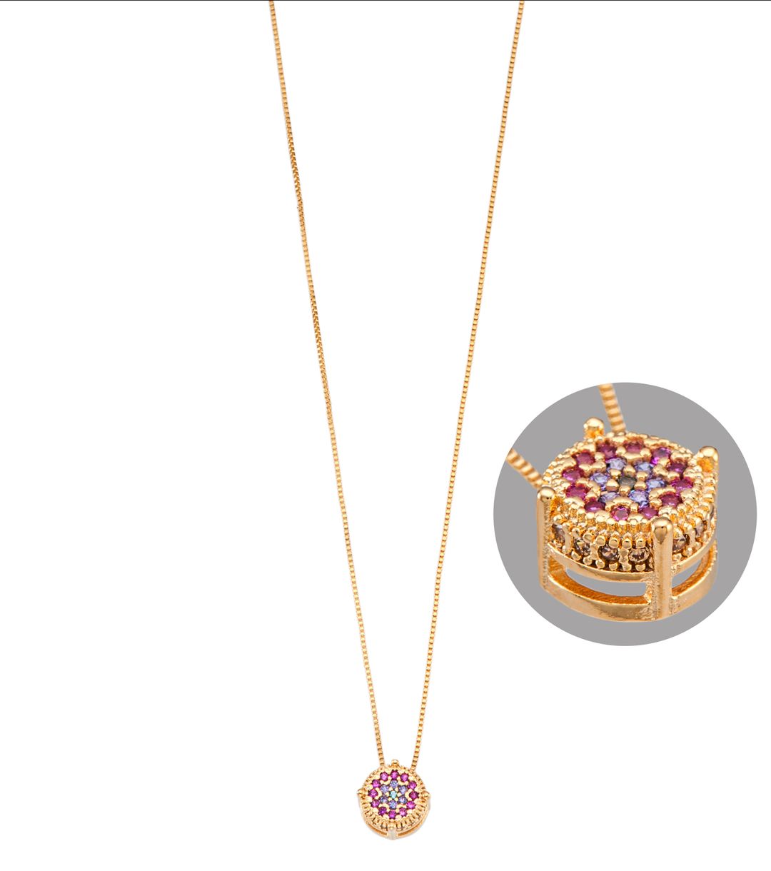 Chocker Com Pingente Cravejado Redondo Garimpo Banhado A Ouro 18k Feminino