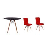 Kit Mesa Jantar Eiffel 90cm Preta + 02 Cadeiras Gomos Vermelha