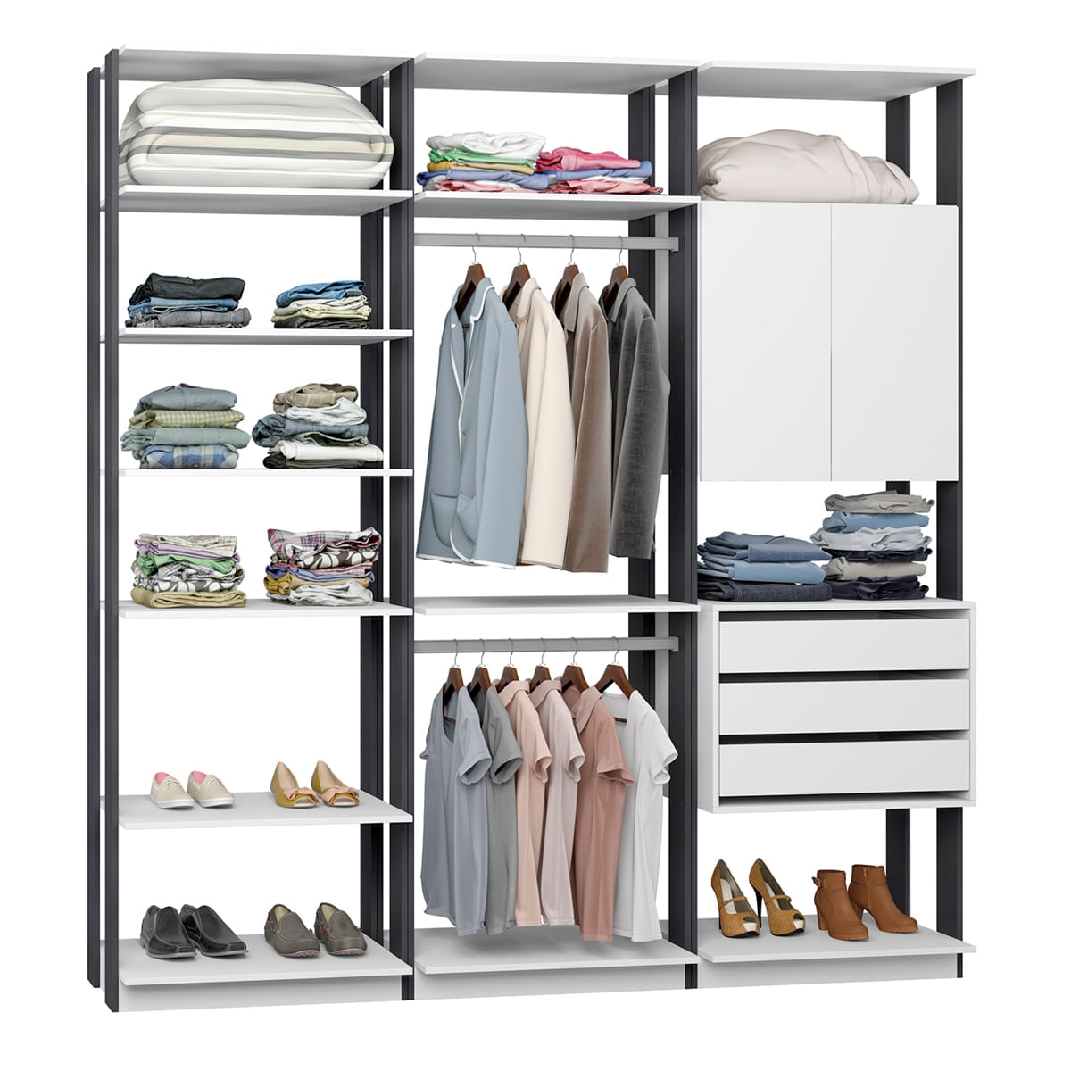 Closet Modulado Be Mobiliário Clothes 3 Gavetas 8 Prateleiras