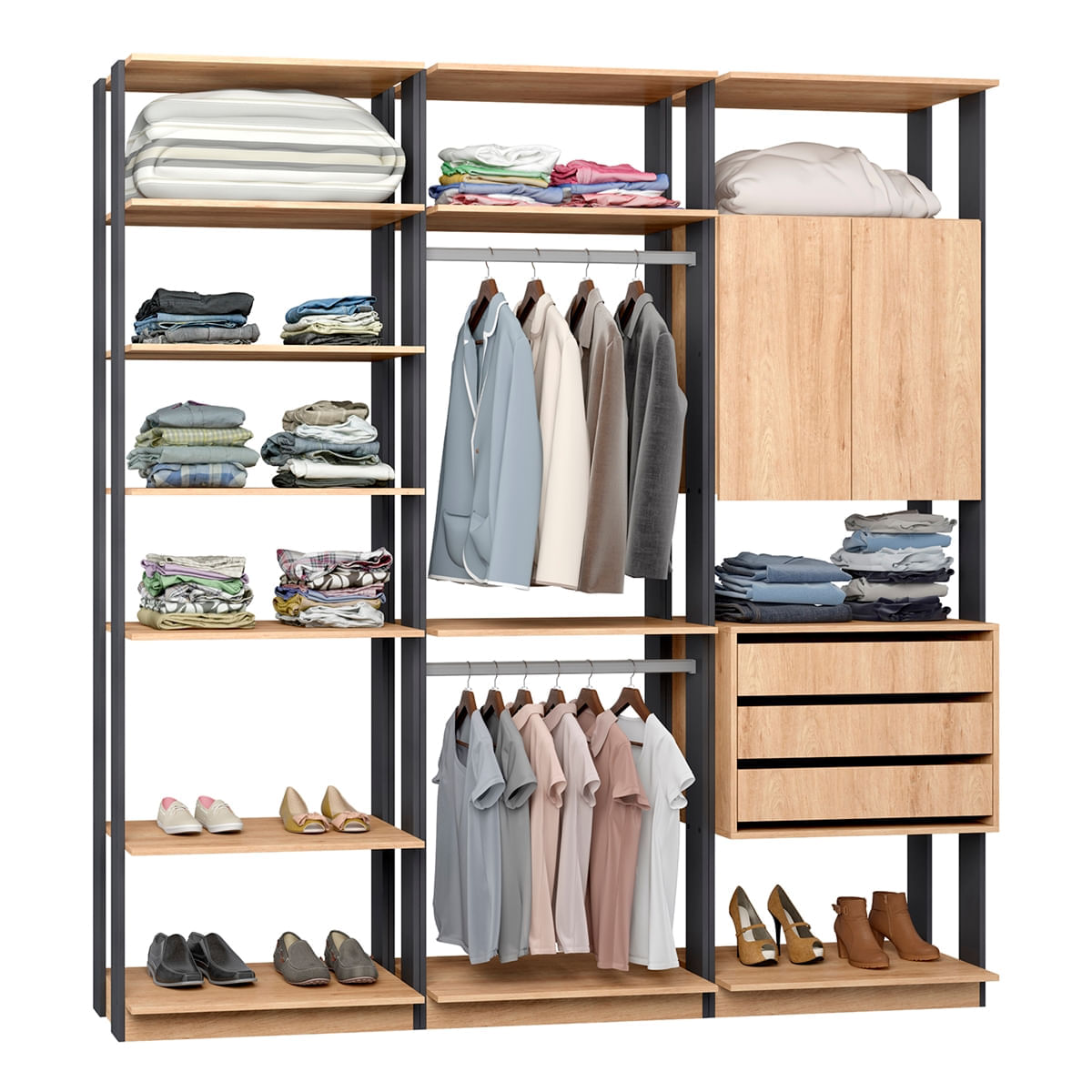 Closet Modulado Be Mobiliário Clothes 3 Gavetas 8 Prateleiras