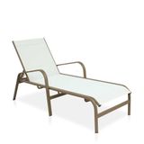 Espreguiçadeira Para Piscina, Área Externa, Jardim, Varanda Em Alumínio - Marrom E Tela Sling Branco