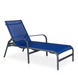 Espreguiçadeira Para Piscina, Área Externa, Jardim, Varanda Em Alumínio - Grafite E Tela Sling Azul