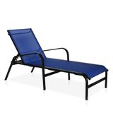 Espreguiçadeira Para Piscina, Área Externa, Jardim, Varanda Em Alumínio - Preto E Tela Sling Azul