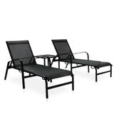 Kit 2 Espreguiçadeiras De Alumínio Em Tela Sling + 1 Mesinha Lateral Para Piscina, Área Externa, Resort E Hotel - Preto