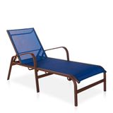 Espreguiçadeira Para Piscina, Área Externa, Jardim, Varanda Em Alumínio - Marrom E Tela Sling Azul