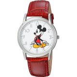 Disney Men's Mickey Mouse Analog-quartz Watch Com Cinta Sintética De Couro, Vermelho, 17 (modelo: Wds000402)