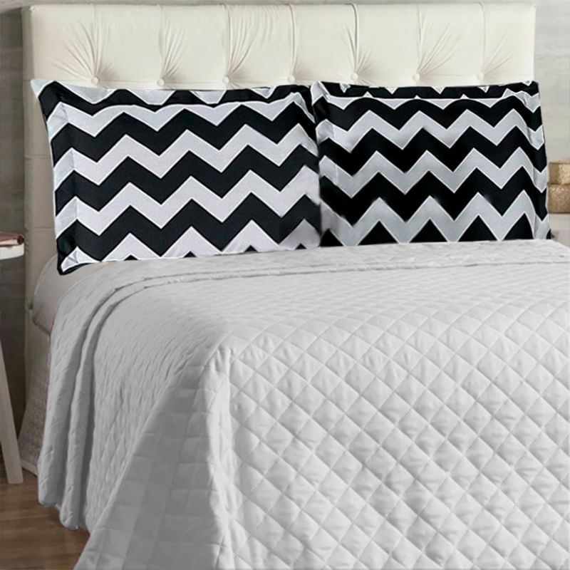 Cobre Leito Casal Queen Chevron mais 2 Porta Travesseiros em Jacquard Cotex