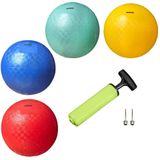 Novas Bolas De Playground Para Crianças - Conjunto De 4 Bolas De Borracha Saltando Mais Bomba &amp, 2 Pinos - Tamanho Do Regulamento Para Queimada E