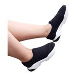 Tênis Meia Feminino Preto Leve Confortável Sola Alta Slip On