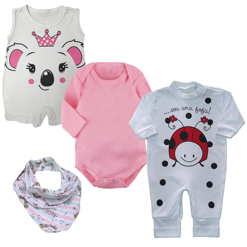 Kit Roupa De Bebê 4 Peças Presente Para Chá De Bebê Barato