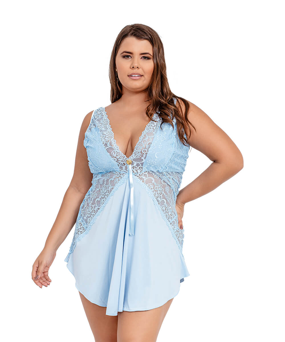 Camisola Imi Lingerie Com Calcinha Em Microfibra E Renda Bianca