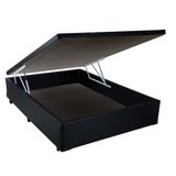 Cama Box Com Baú Casal Sintético Preto 138x188x41 Pistão A Gás