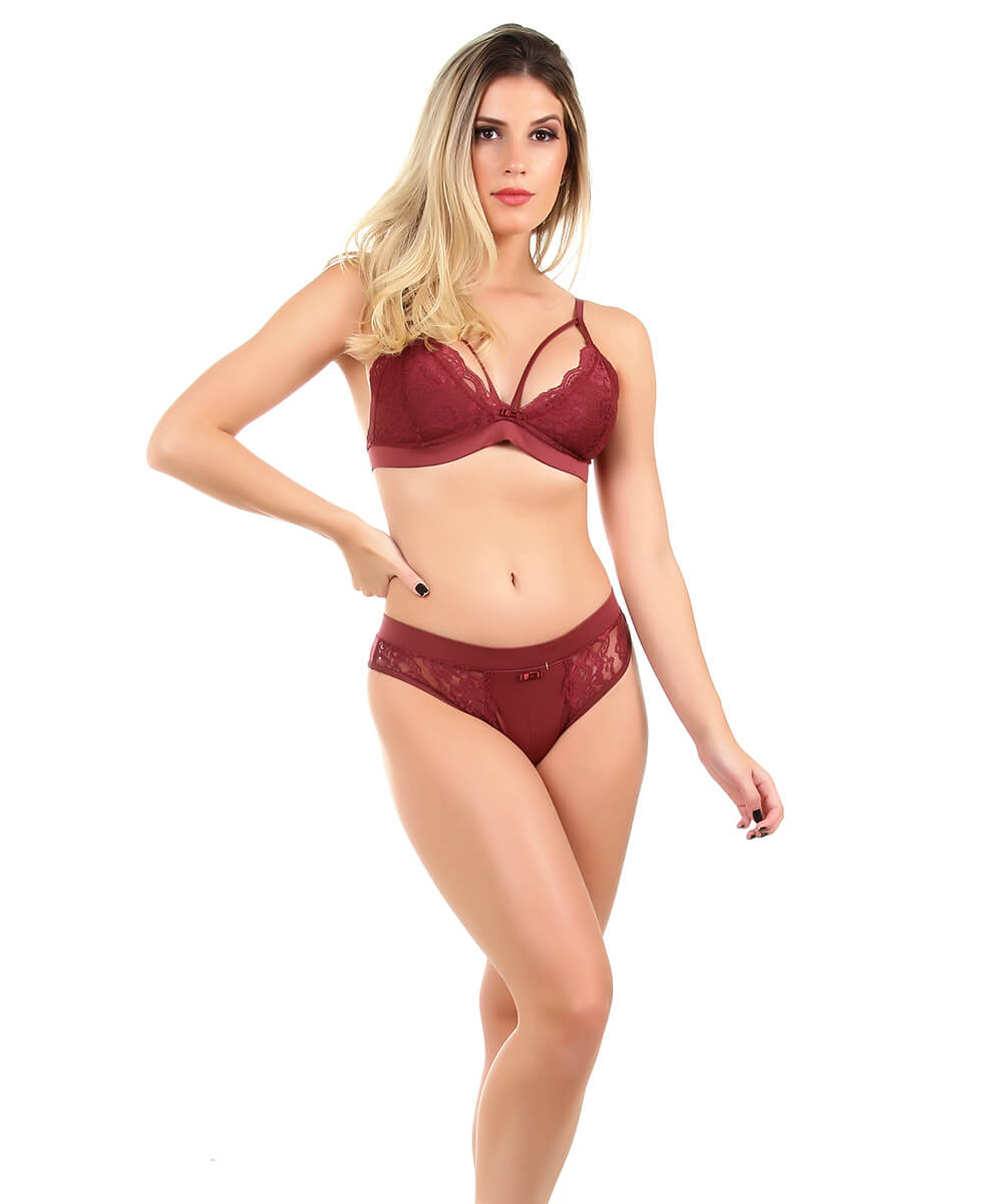 Conjunto Imi Lingerie Sem Bojo Em Microfibra E Renda Maria Sofia