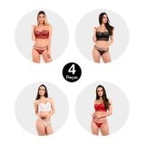 Kit 4 Conjunto Imi Lingerie Sem Alça Com Bojo Cropped Em Renda Marjorie