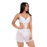 Conjunto Imi Lingerie Lua De Mel Noite Noiva Sutiã Calcinha Fio Saia Renda Tule Hari