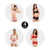 Kit 4 Conjunto Imi Lingerie Sem Bojo Caleçon Em Renda Melinda