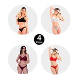 Kit 4 Conjunto Imi Lingerie Com Bojo Cropped Em Microfibra E Renda Scarlet